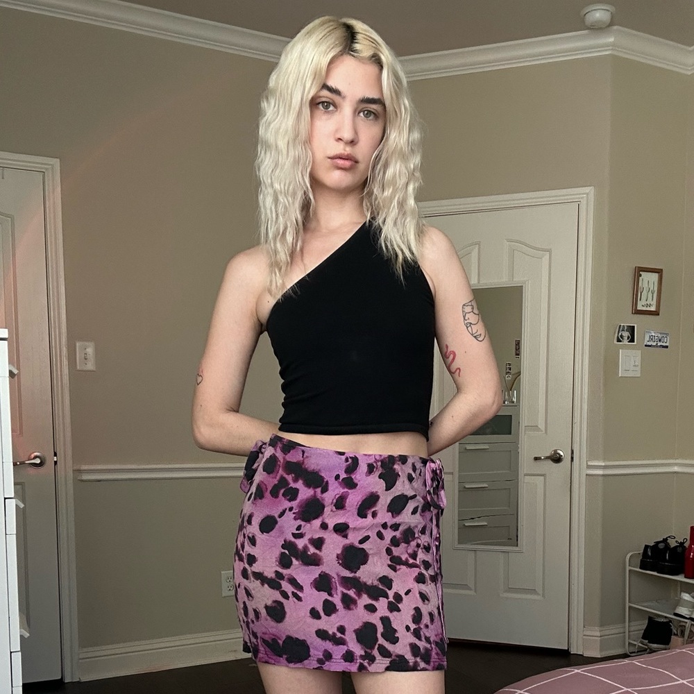 the ragged priest purple dalmatian print skirt